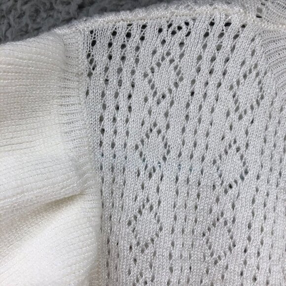 NWOT Lightweight Sweater Womens Medium M White Pointelle Knit Ruffle Front - Picture 6 of 9